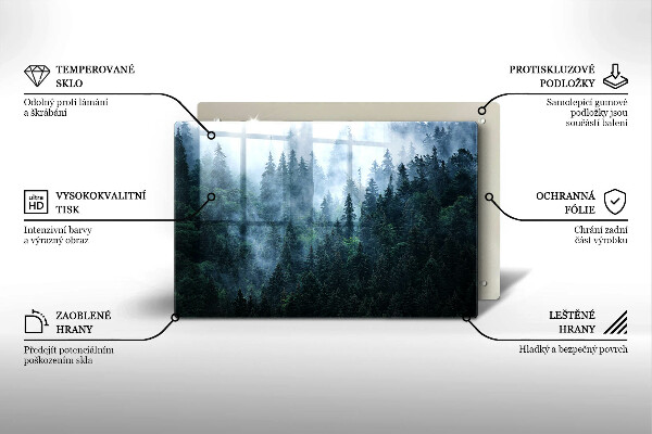 Skleněná deska za sporák Lesní stromy a mlha