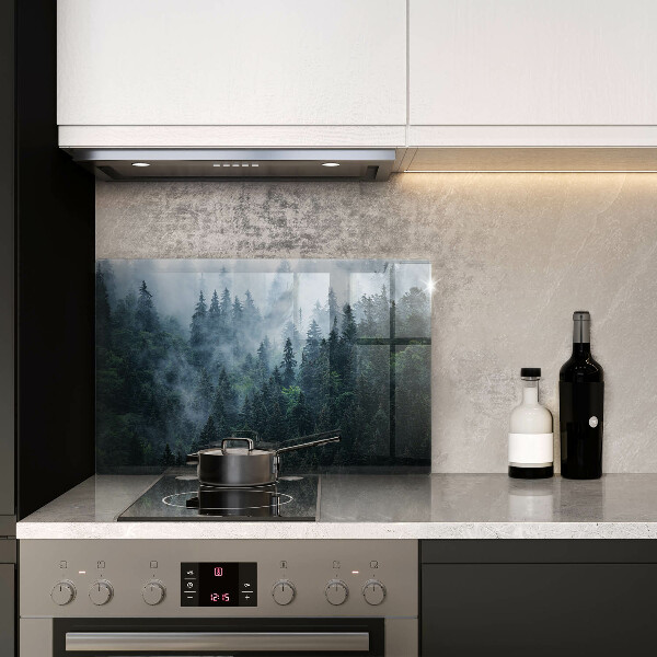 Skleněná deska za sporák Lesní stromy a mlha