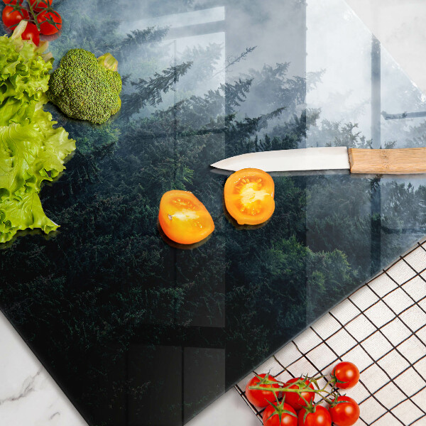 Skleněná deska za sporák Lesní stromy a mlha