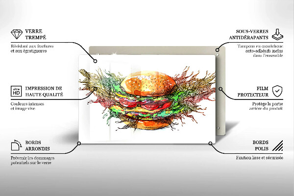 Skleněná deska za sporák Kresba hamburgeru