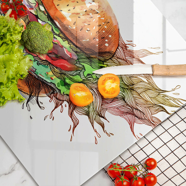 Skleněná deska za sporák Kresba hamburgeru