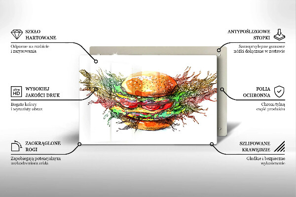 Skleněná deska za sporák Kresba hamburgeru