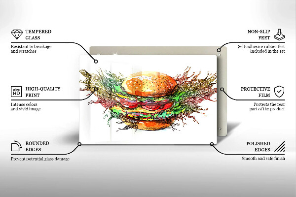 Skleněná deska za sporák Kresba hamburgeru
