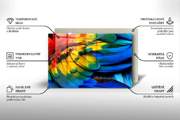 Skleněná deska za sporák Barevné papouščí peří