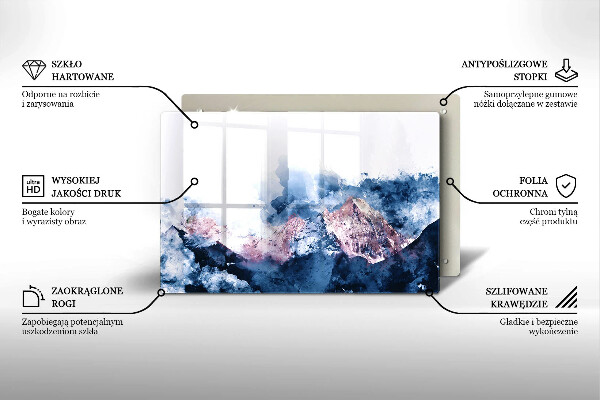 Skleněná deska za sporák Abstraktní malované hory