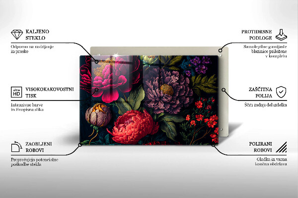 Skleněná deska za sporák Krásné květiny