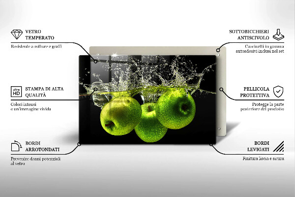 Skleněná deska za sporák Zelená jablka a voda