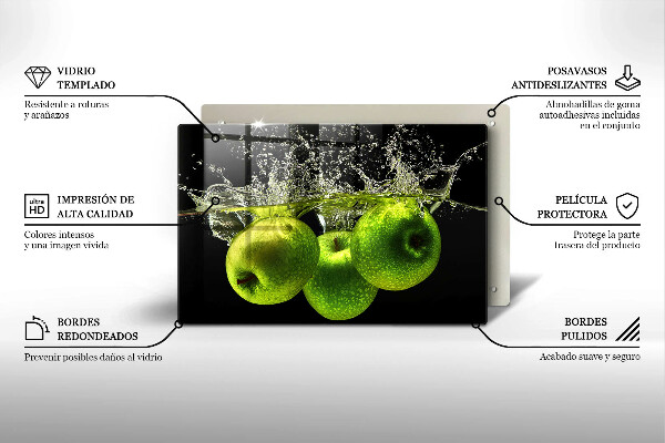 Skleněná deska za sporák Zelená jablka a voda