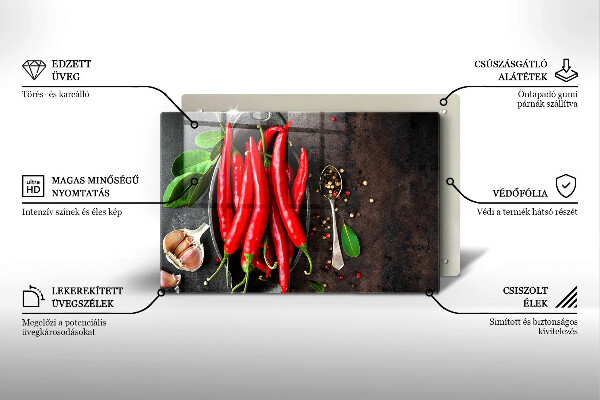 Skleněná deska za sporák Červené chilli papričky