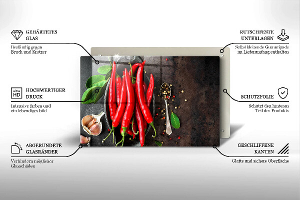 Skleněná deska za sporák Červené chilli papričky