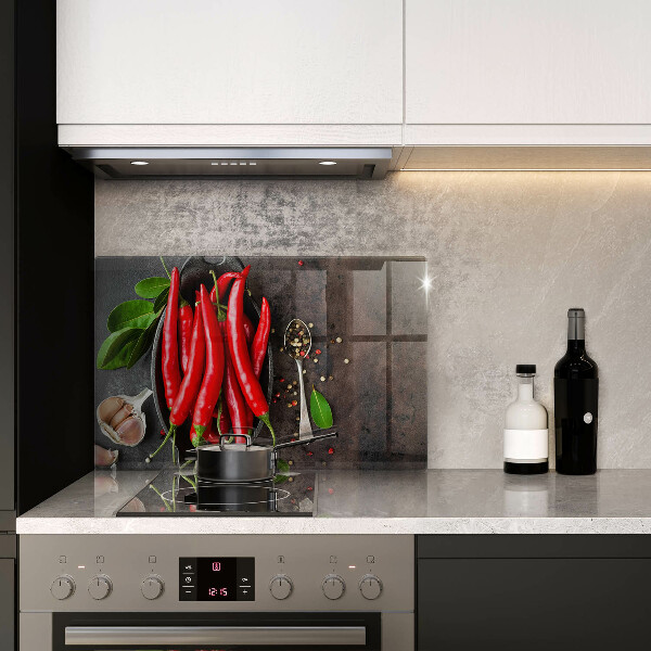 Skleněná deska za sporák Červené chilli papričky