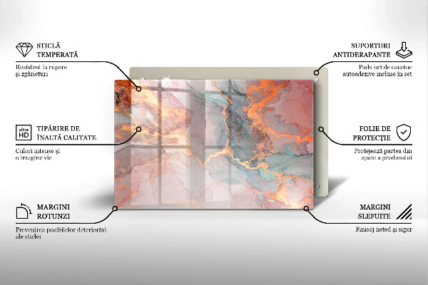Skleněná deska za sporák Mramor se zlatem