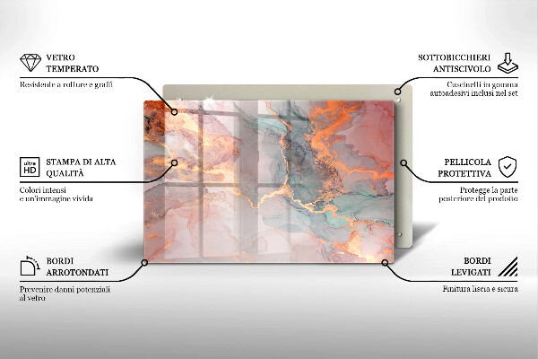 Skleněná deska za sporák Mramor se zlatem