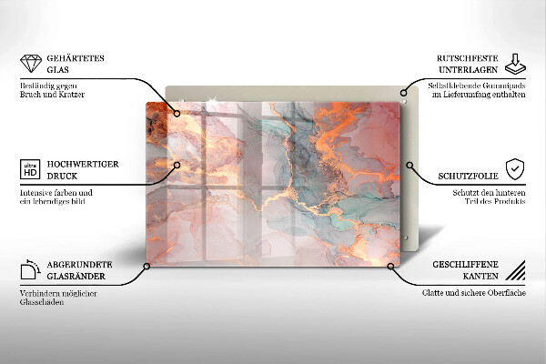 Skleněná deska za sporák Mramor se zlatem