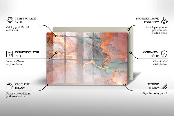 Skleněná deska za sporák Mramor se zlatem
