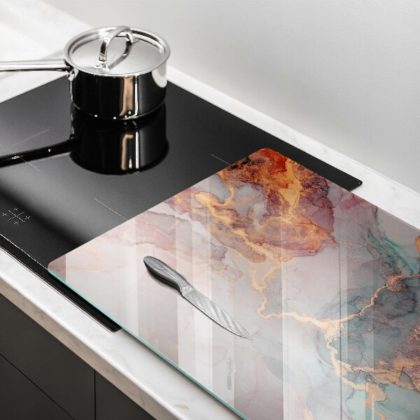 Skleněná deska za sporák Mramor se zlatem