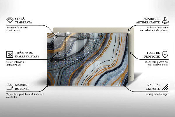 Skleněná deska za sporák skála se zlatem