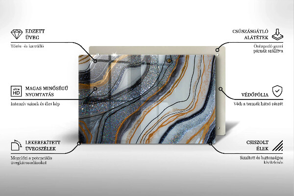 Skleněná deska za sporák skála se zlatem