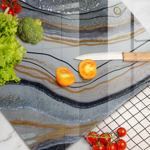 Skleněná deska za sporák skála se zlatem