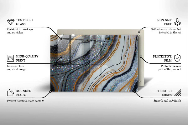 Skleněná deska za sporák skála se zlatem