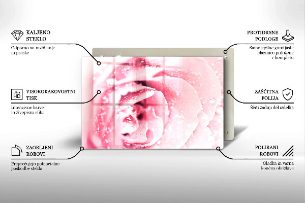 Skleněná deska za sporák Kapky rosy a květ růže