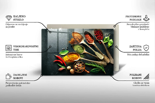 Skleněná deska za sporák Kuchyňské lžíce koření