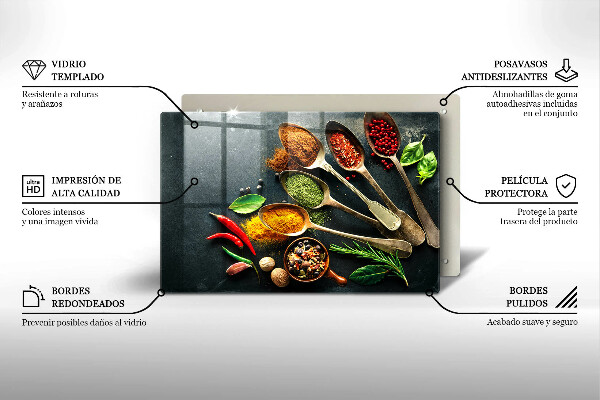 Skleněná deska za sporák Kuchyňské lžíce koření