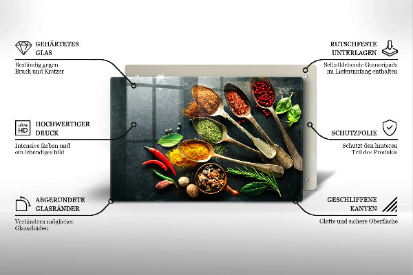 Skleněná deska za sporák Kuchyňské lžíce koření