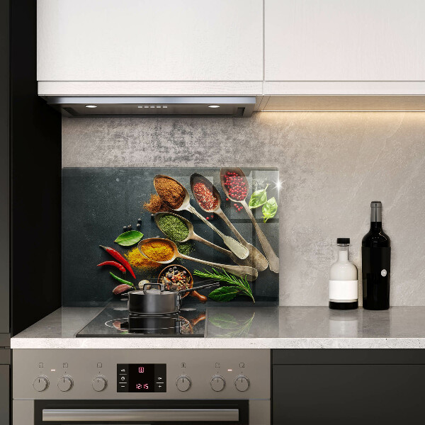 Skleněná deska za sporák Kuchyňské lžíce koření