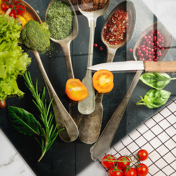 Skleněná deska za sporák Kuchyňské lžíce koření