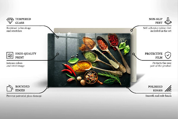 Skleněná deska za sporák Kuchyňské lžíce koření