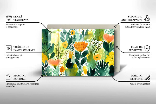 Skleněná deska za sporák Malované květiny