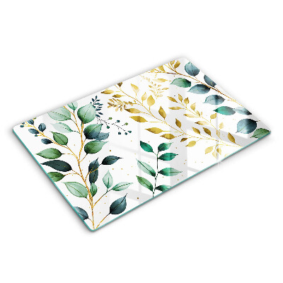 Skleněná deska za sporák Zelené a zlaté listy