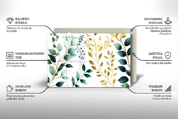 Skleněná deska za sporák Zelené a zlaté listy