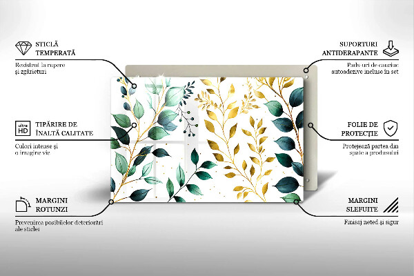 Skleněná deska za sporák Zelené a zlaté listy