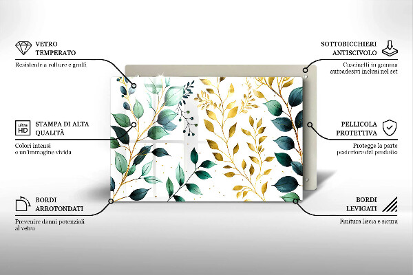 Skleněná deska za sporák Zelené a zlaté listy