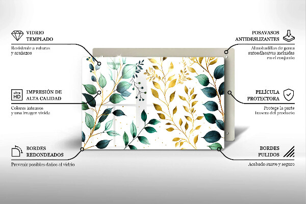 Skleněná deska za sporák Zelené a zlaté listy