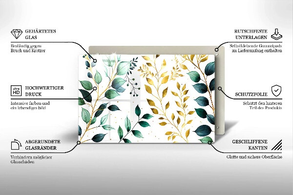 Skleněná deska za sporák Zelené a zlaté listy
