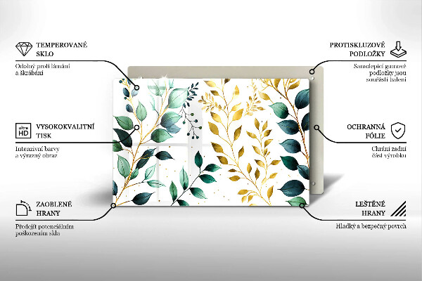 Skleněná deska za sporák Zelené a zlaté listy