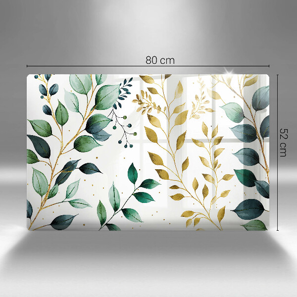 Skleněná deska za sporák Zelené a zlaté listy