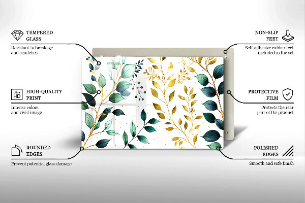 Skleněná deska za sporák Zelené a zlaté listy