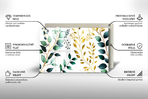 Skleněná deska za sporák Zelené a zlaté listy