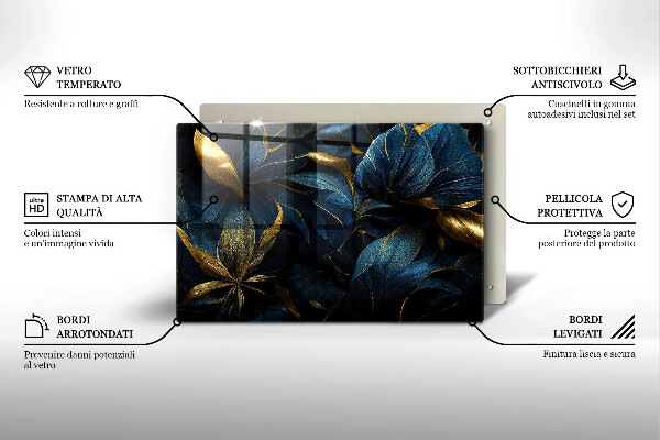 Skleněná deska za sporák Dekorativní listy se zlatem