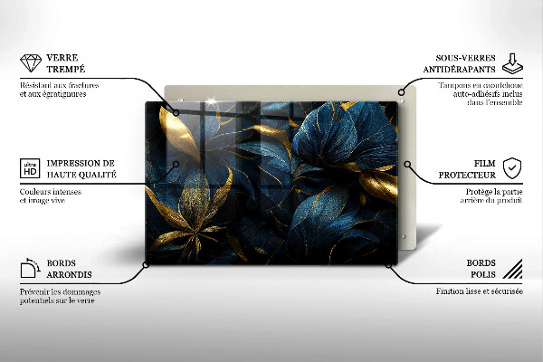 Skleněná deska za sporák Dekorativní listy se zlatem