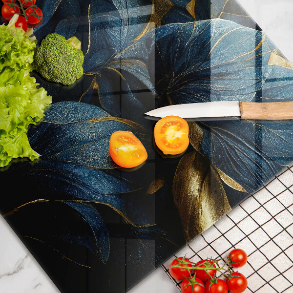 Skleněná deska za sporák Dekorativní listy se zlatem