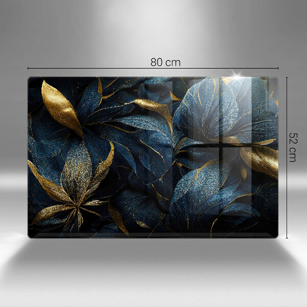 Skleněná deska za sporák Dekorativní listy se zlatem