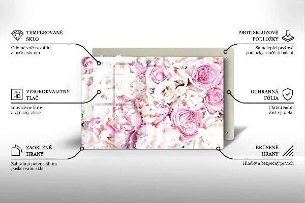 Skleněná deska za sporák Pivoňková kytice