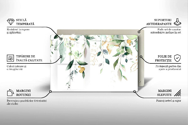 Skleněná deska za sporák Akvarel listy