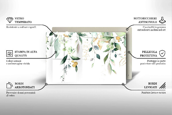 Skleněná deska za sporák Akvarel listy