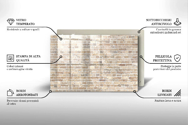 Skleněná deska za sporák Světlá cihlová zeď